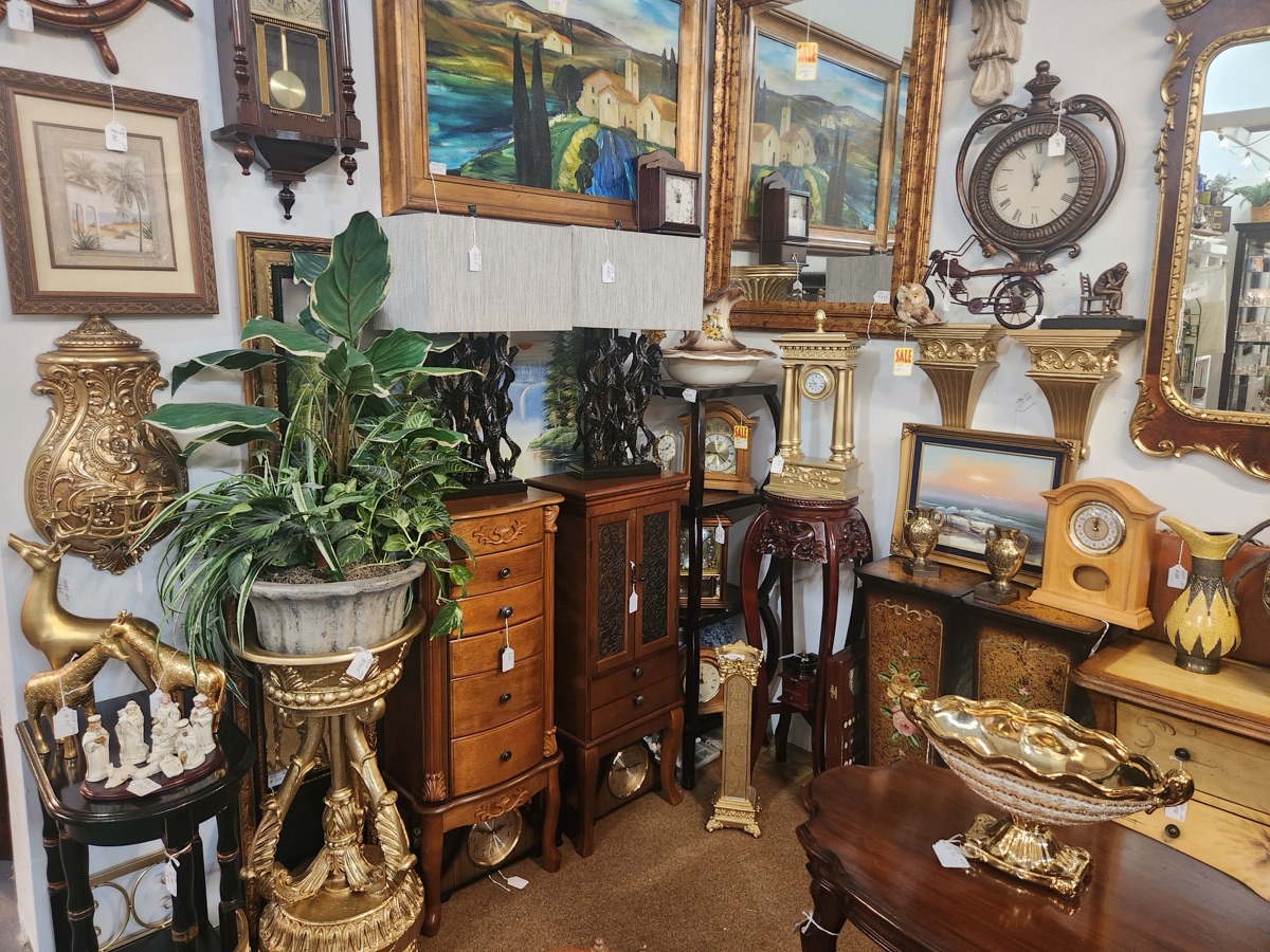 Furniture and decorative finds from an antiques shopping trip to Jacksonville, Florida