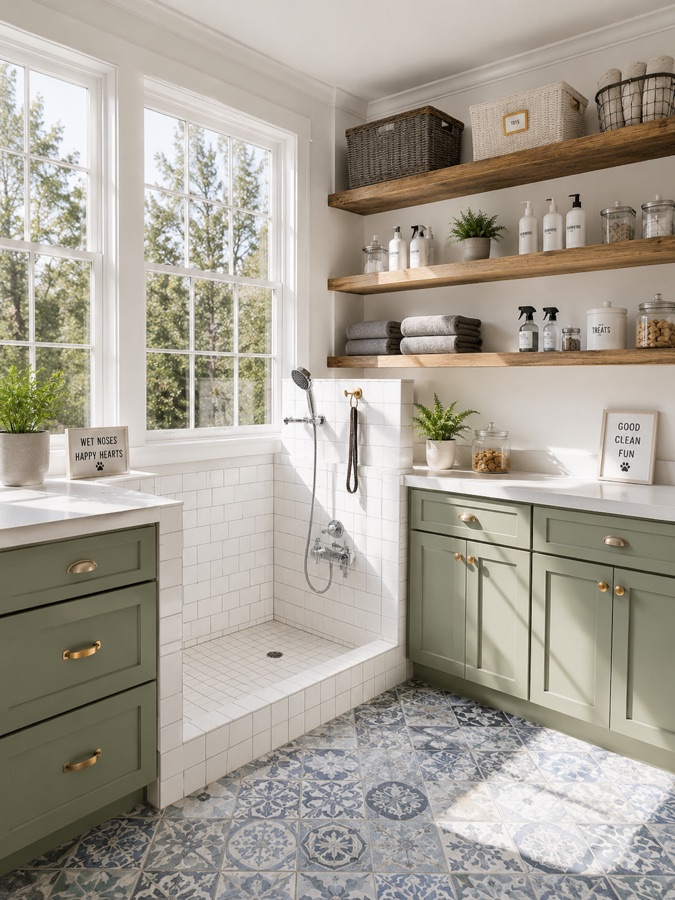 Dedicated pet bathing and grooming station in a custom home